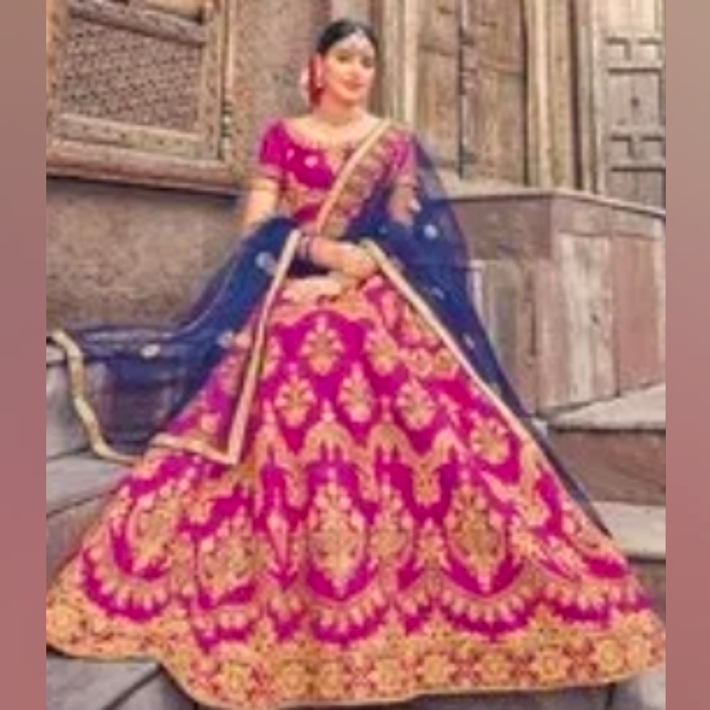 Traditional Women’s Pink Lehenga with Gold Embroidery - Picture 2 of 8